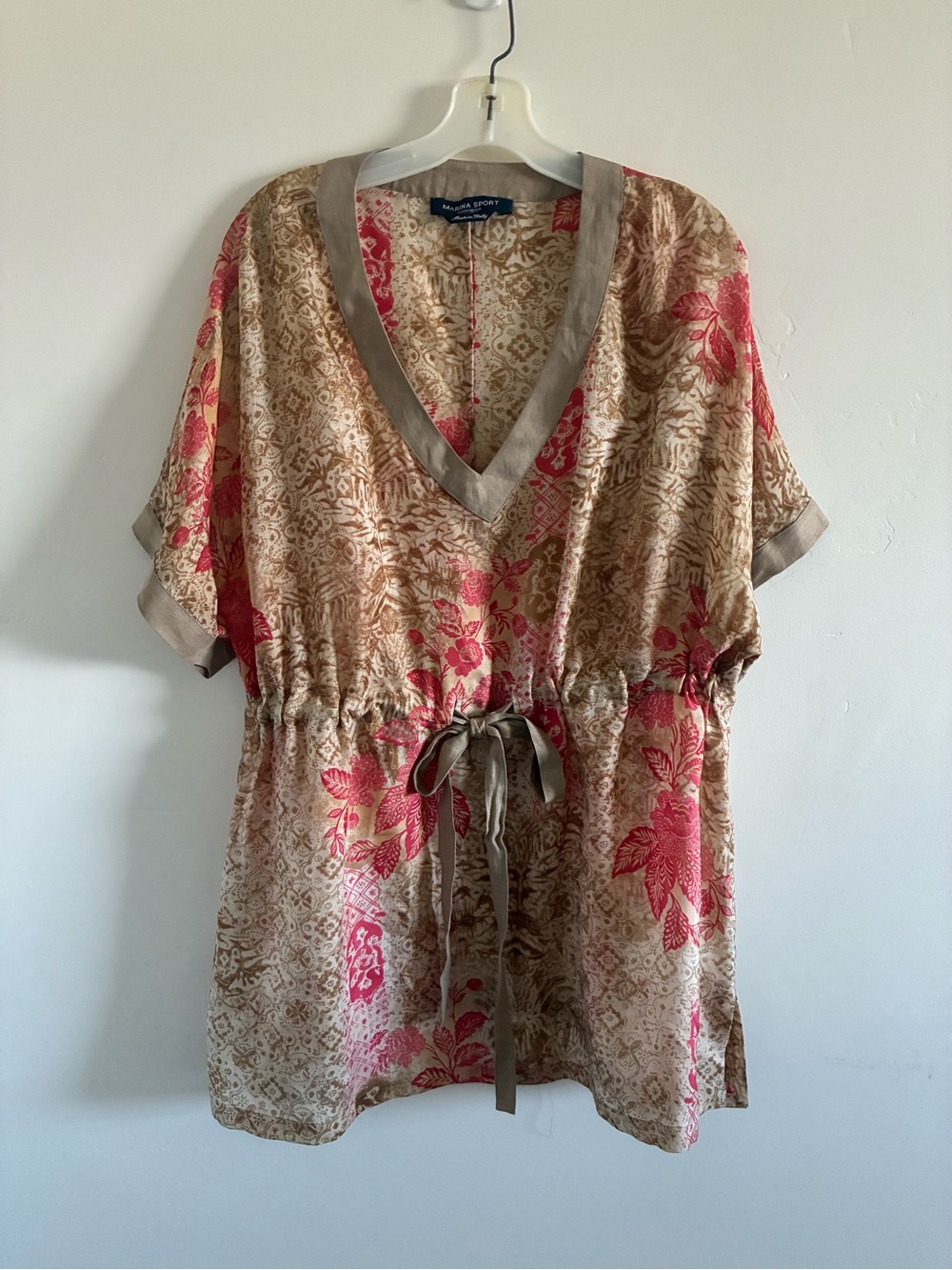 Marina Rinaldi sport V-Neck silk Floral Tunic in Beige & Coral woman’s size xl